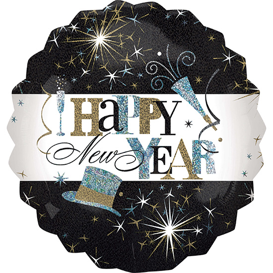 besondere Anlässe Ballon Happy New Year Schwarz